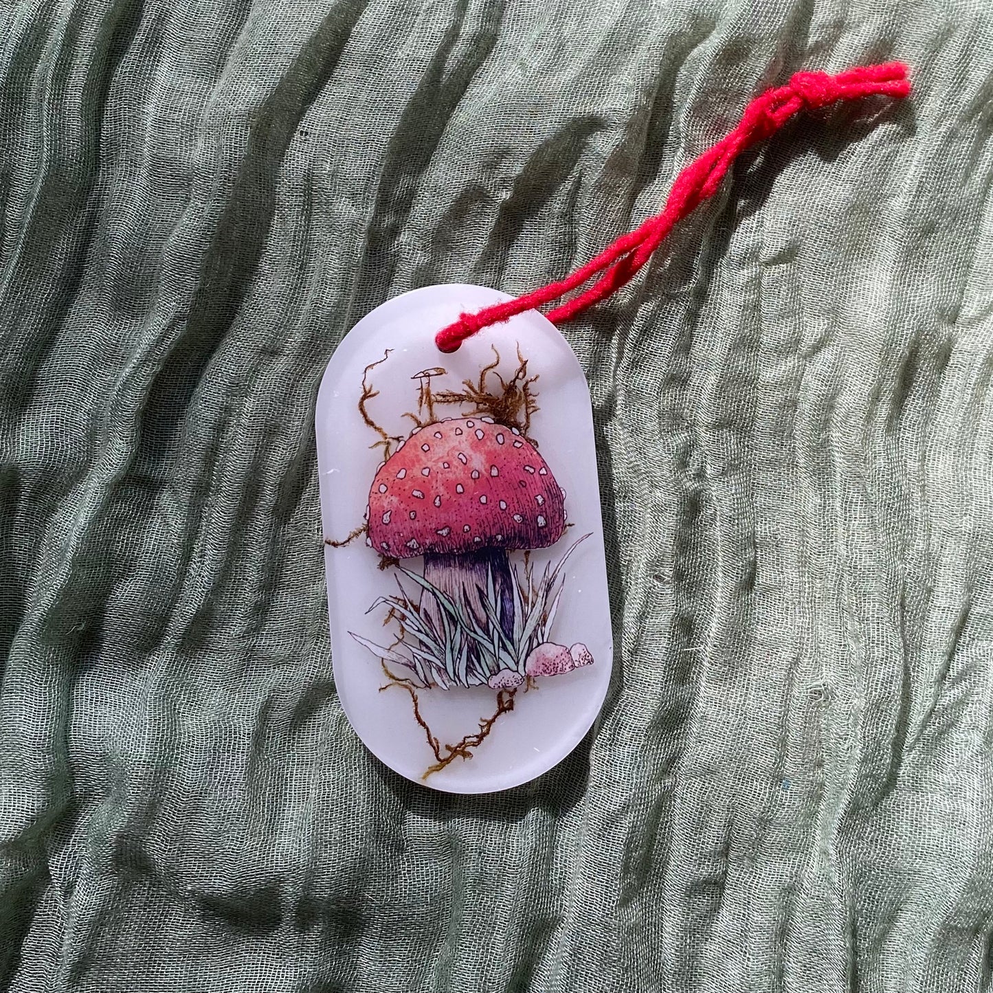 Handmade Resin Christmas Ornament | Illustrated Mushroom & Moss