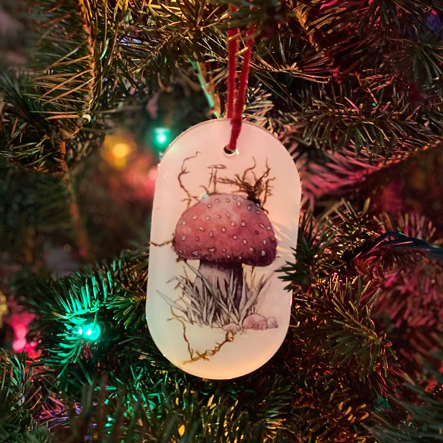 Handmade Resin Christmas Ornament | Illustrated Mushroom & Moss