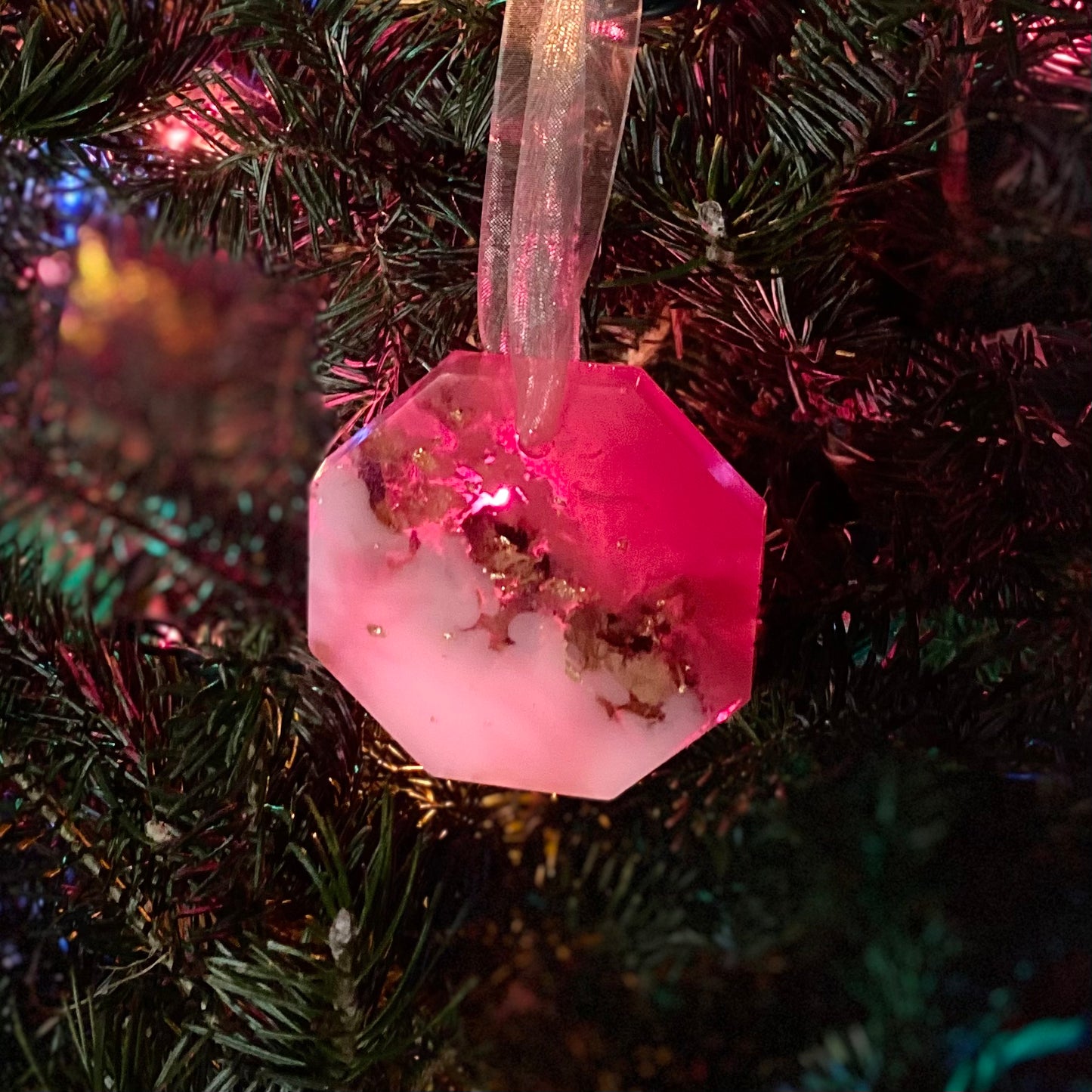 Handmade Resin Christmas Ornament | Rose & Gold Octagon