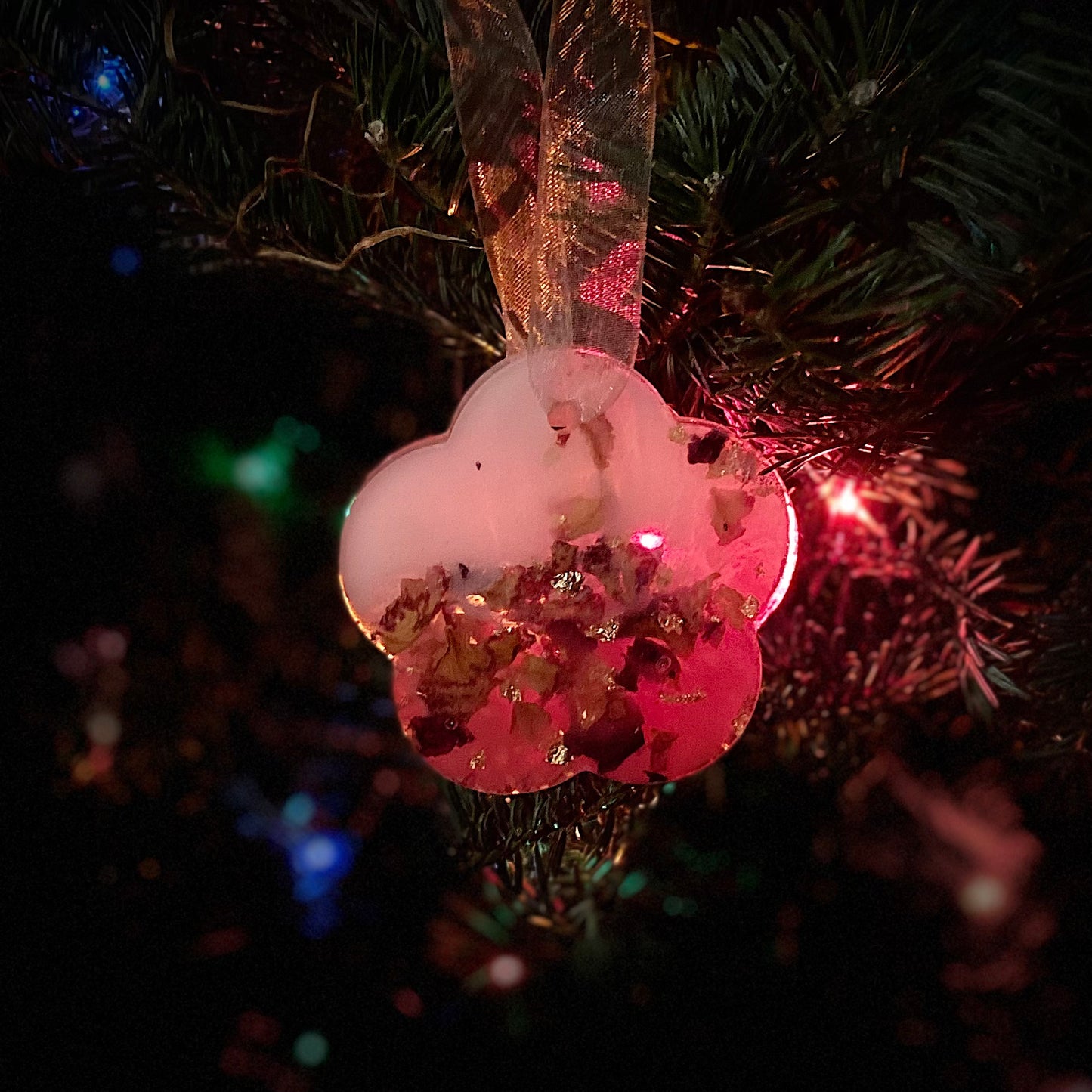 Handmade Resin Christmas Ornament | Rose & Gold Flower