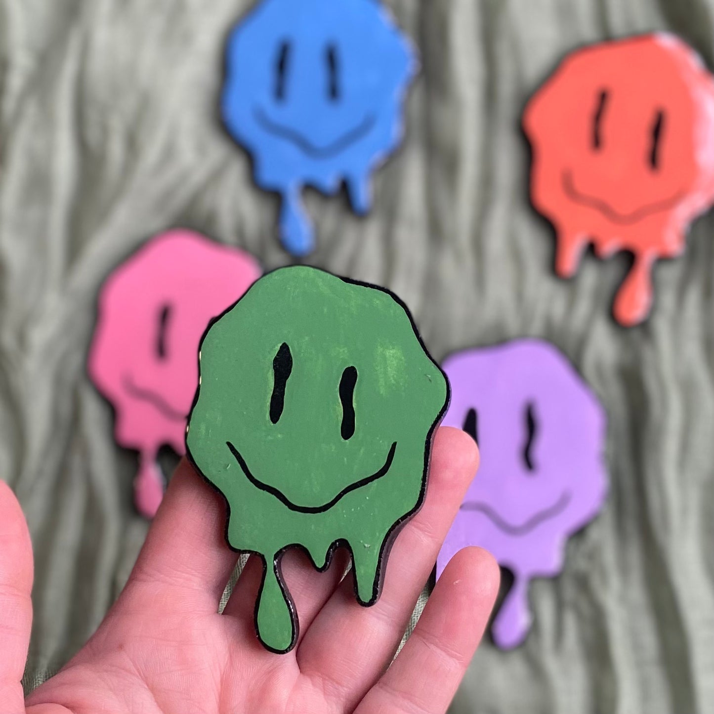 Hand Painted Magnet | Drippy Smiley