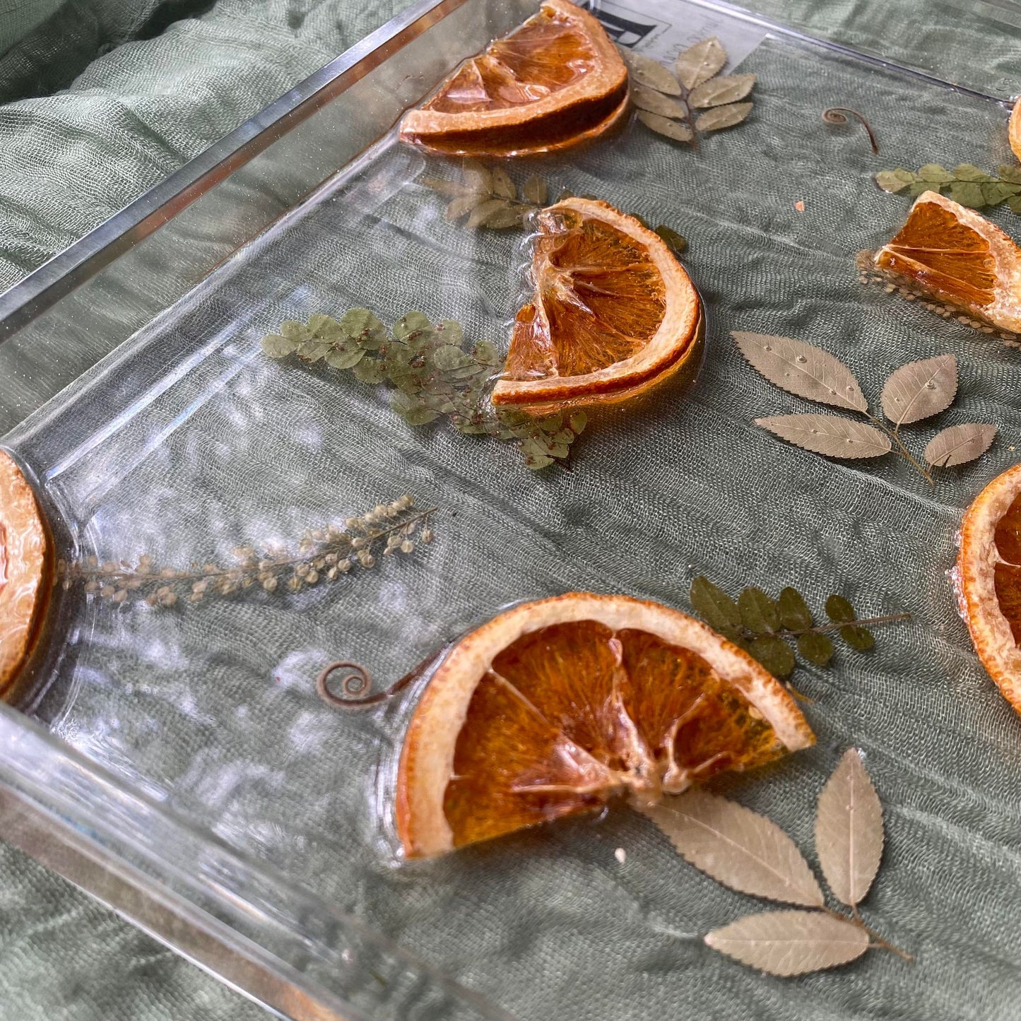 Close up of the tray to show the texture of the oranges 