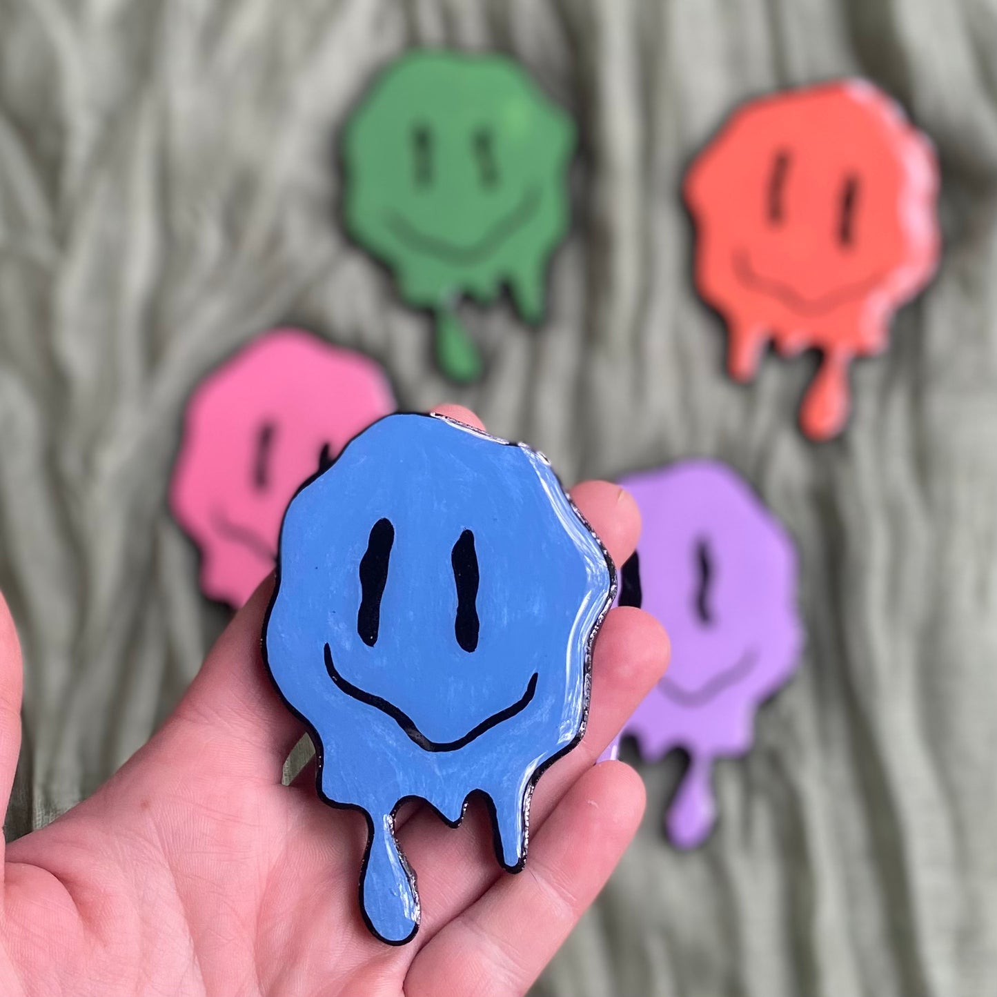 Hand Painted Magnet | Drippy Smiley