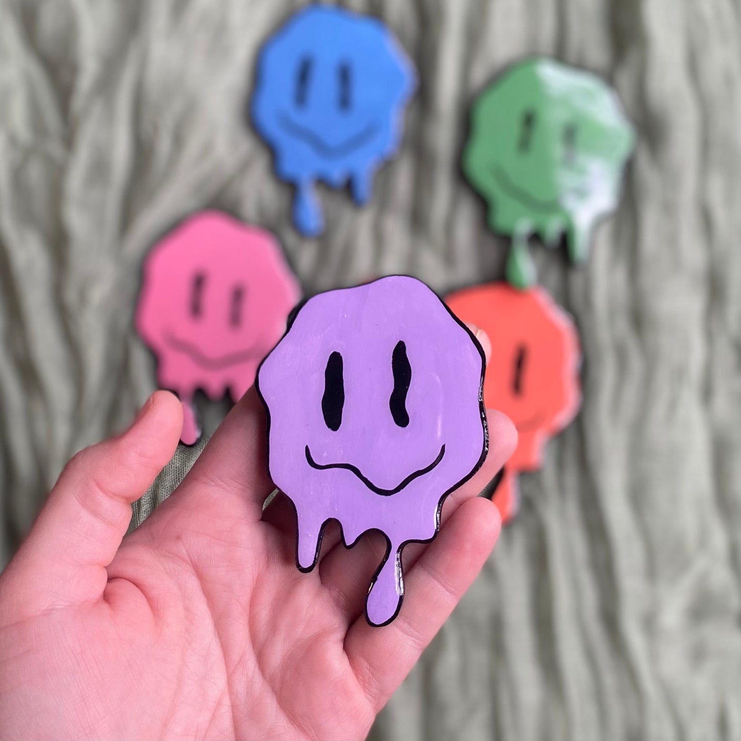 Hand Painted Magnet | Drippy Smiley