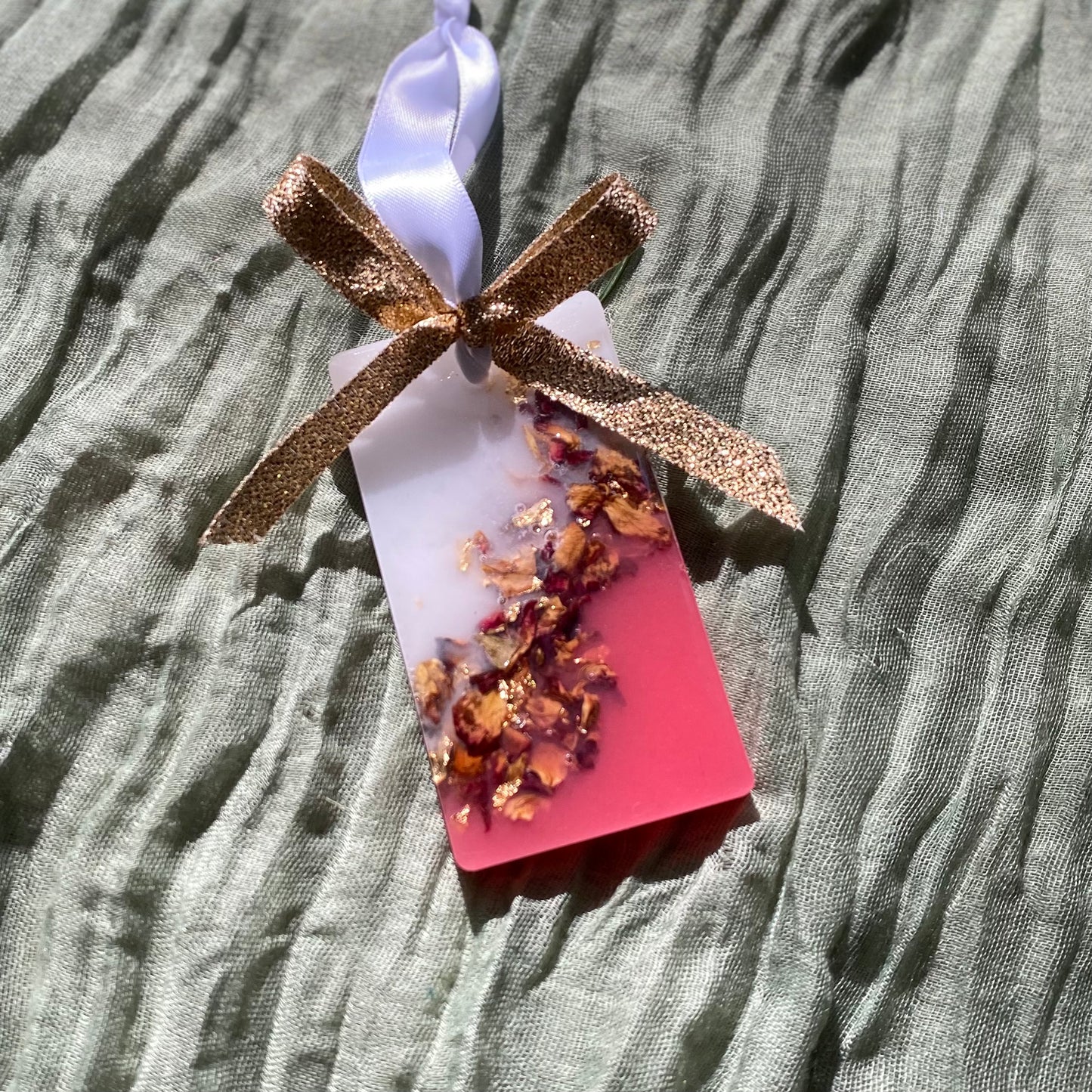 Handmade Resin Christmas Ornament | Rose & Gold Rectangle