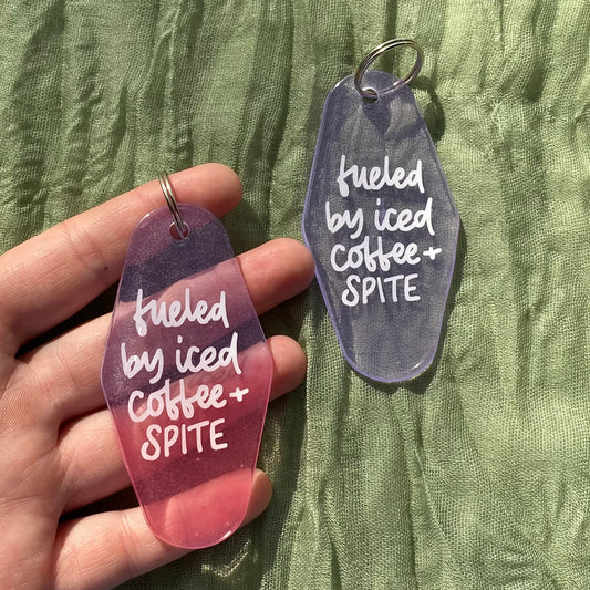 Handmade Resin Keychain | Fueled by iced coffee & spite