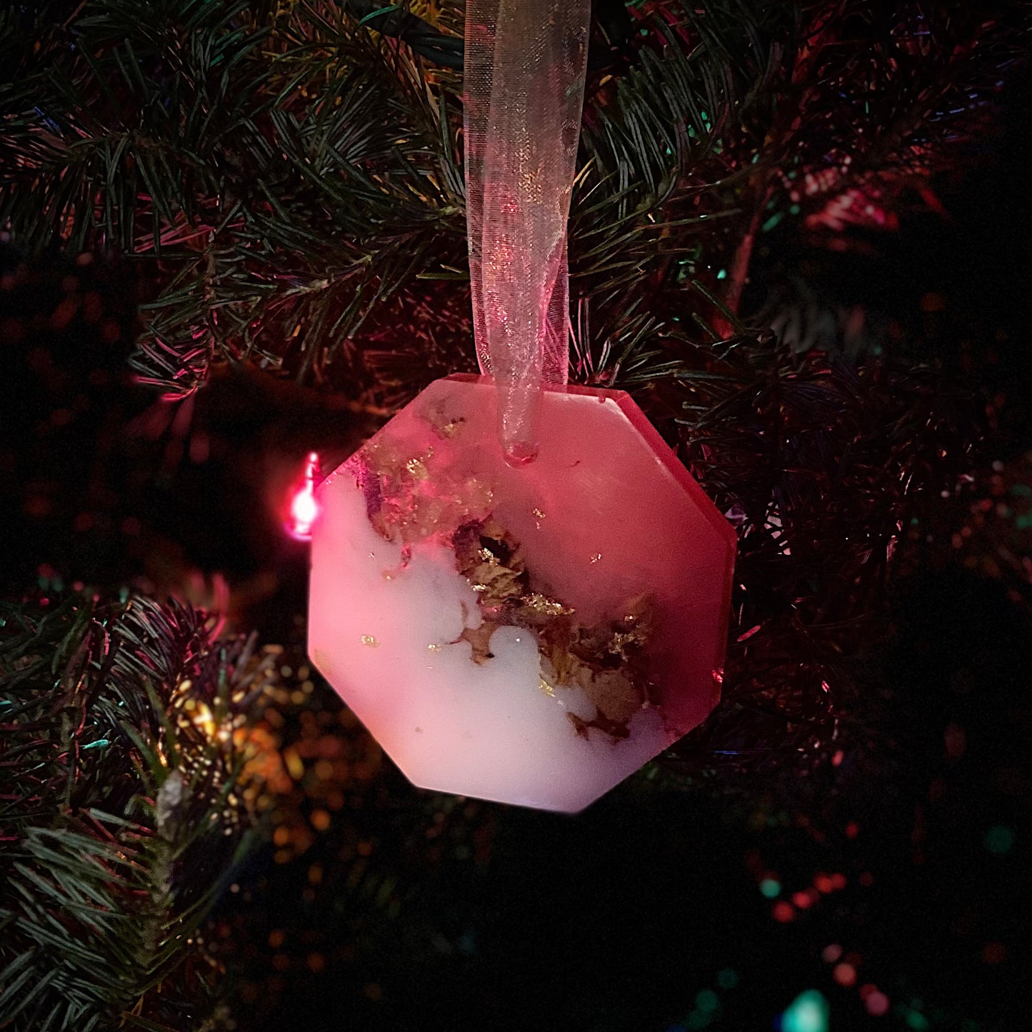 Handmade Resin Christmas Ornament | Rose & Gold Octagon