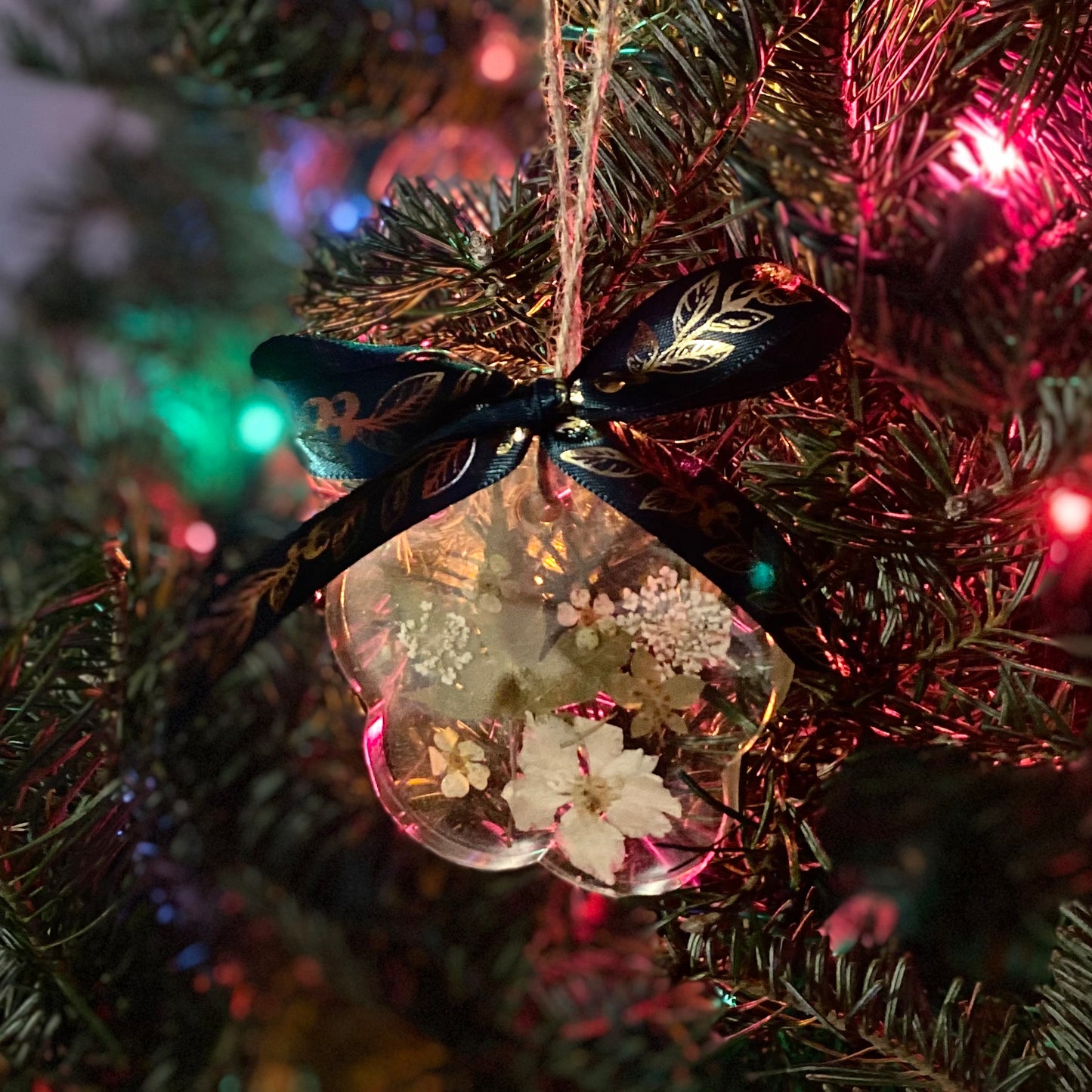 Handmade Resin Christmas Ornament | White Florals