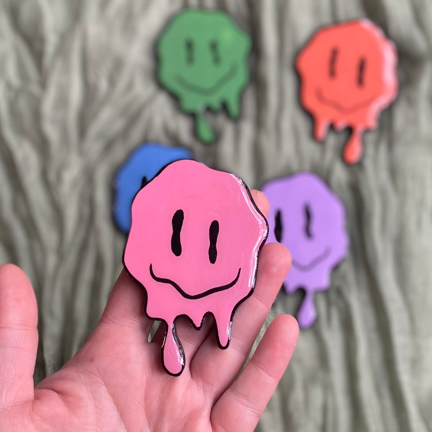 Hand Painted Magnet | Drippy Smiley