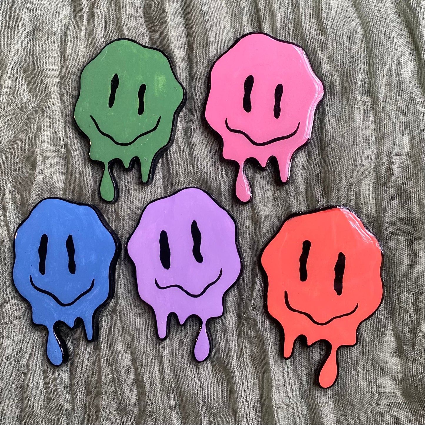 Hand Painted Magnet | Drippy Smiley