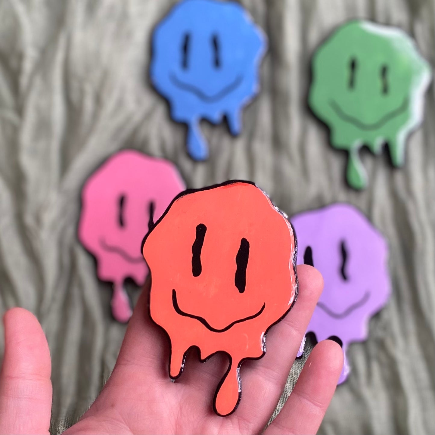 Hand Painted Magnet | Drippy Smiley