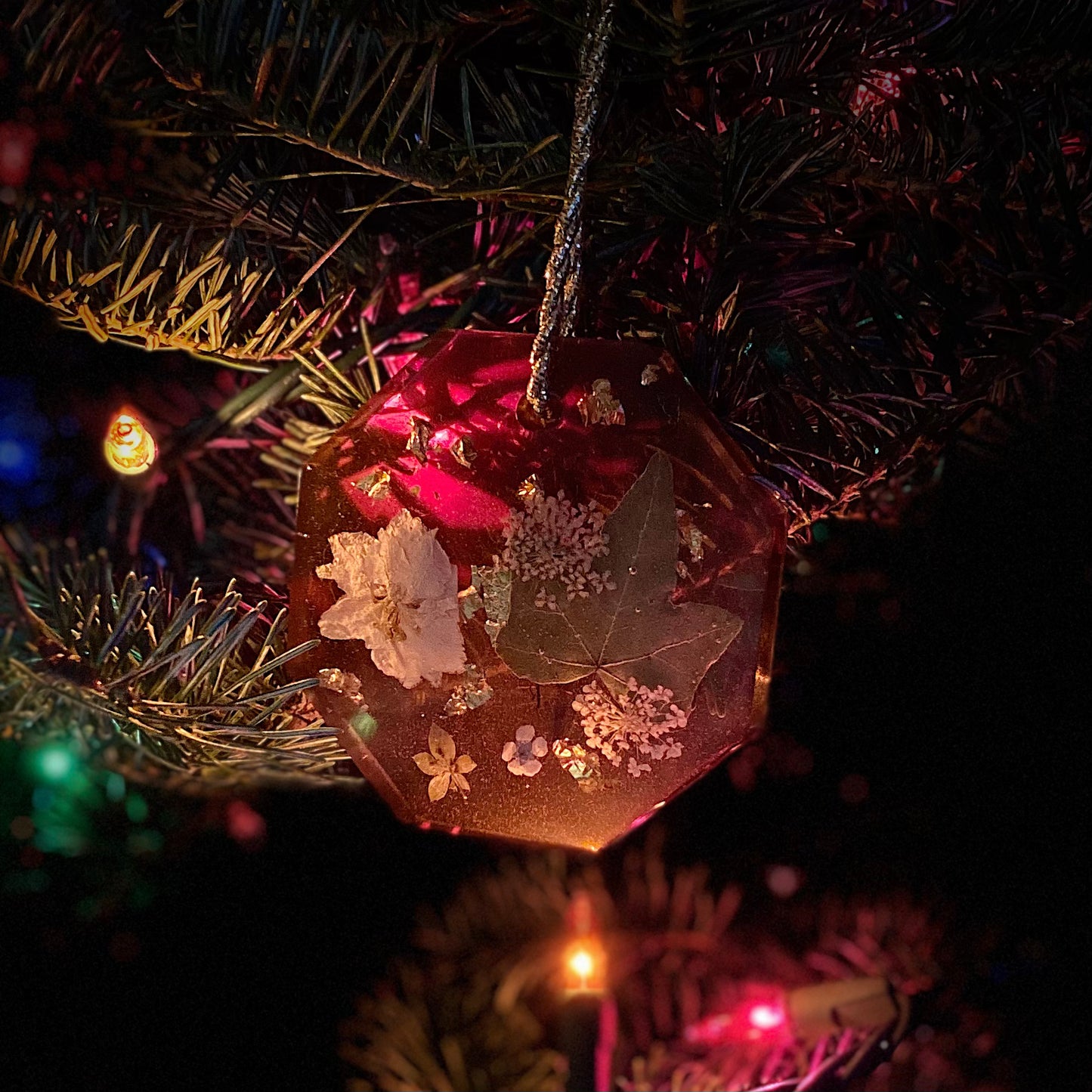 Handmade Resin Christmas Ornament | White Florals & Gold