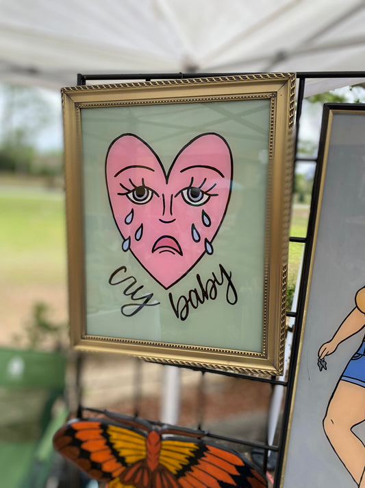 Reverse Painted Frame | Cry Baby Crying Heart