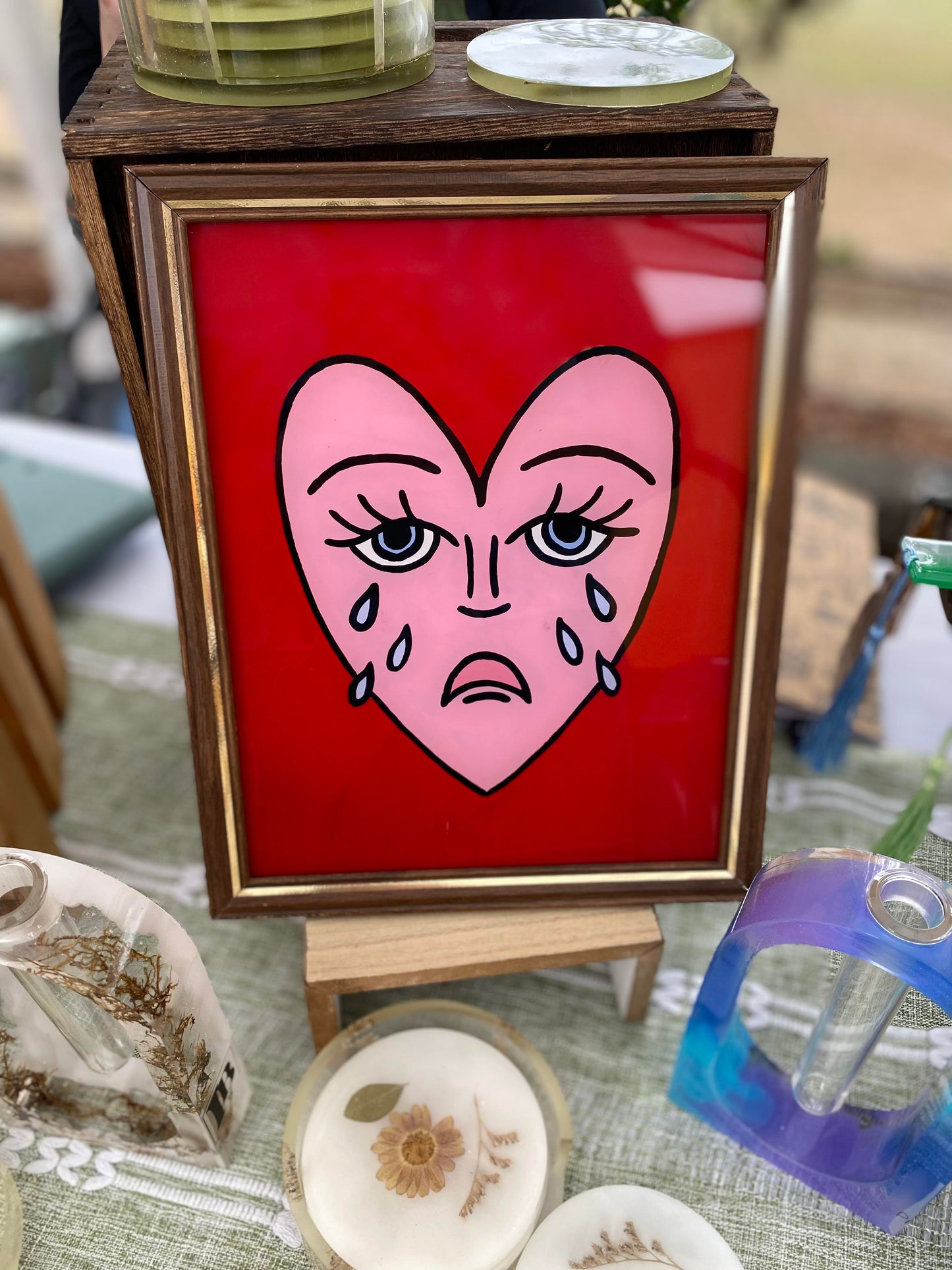 Reverse Painted Frame | Crying Heart